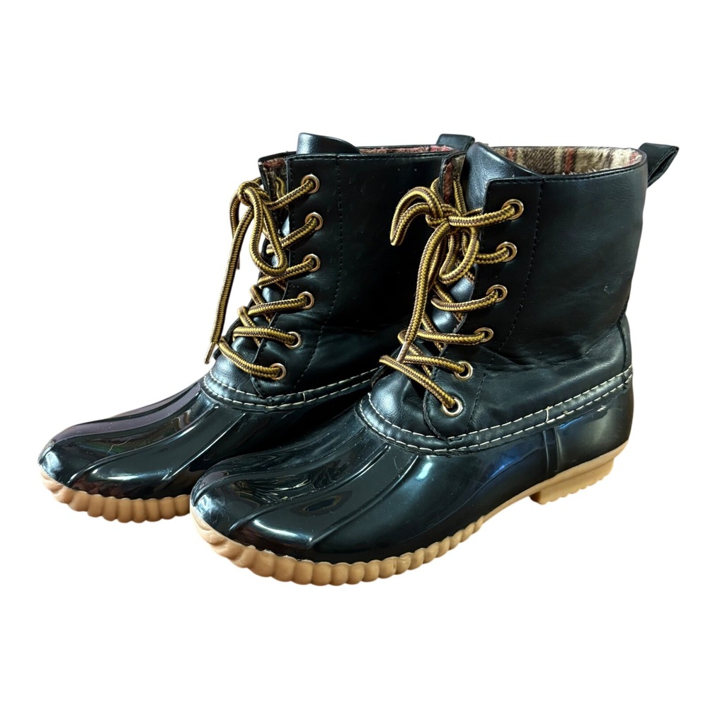 Soho Duck Boots Women Size 8 Black Plaid Lined Rain‎ Snow Boots Excellent
